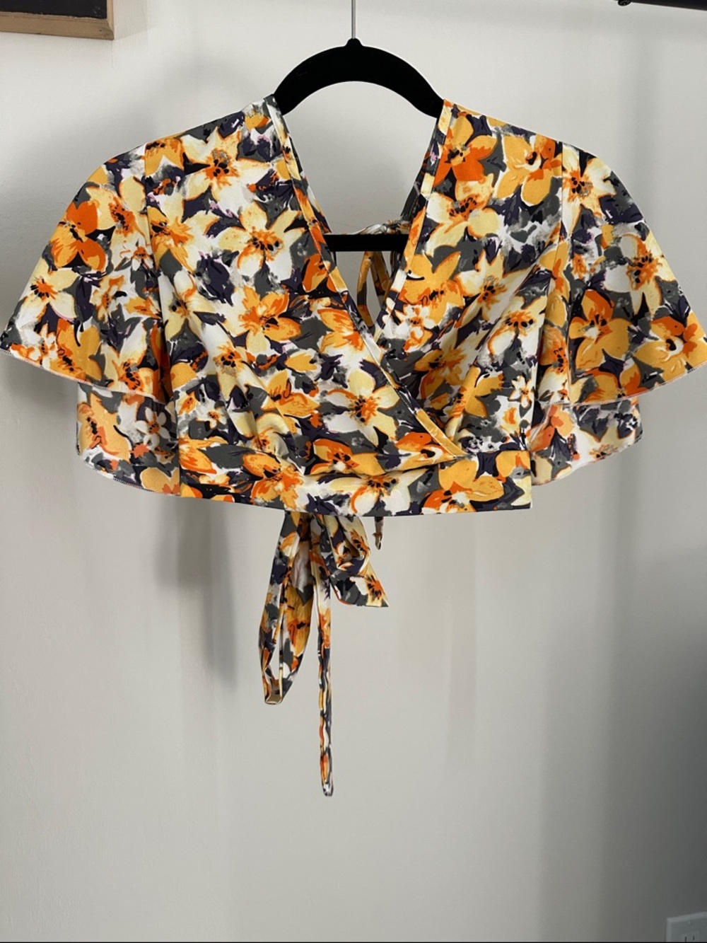 SHEIN Yellow Orange Floral Wrap Crop Top